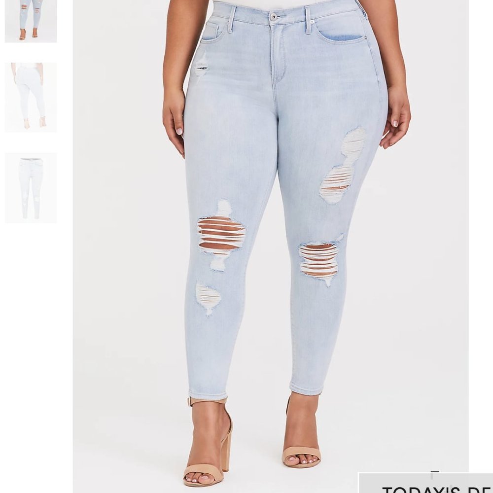 High waisted distressed skinny jeans
